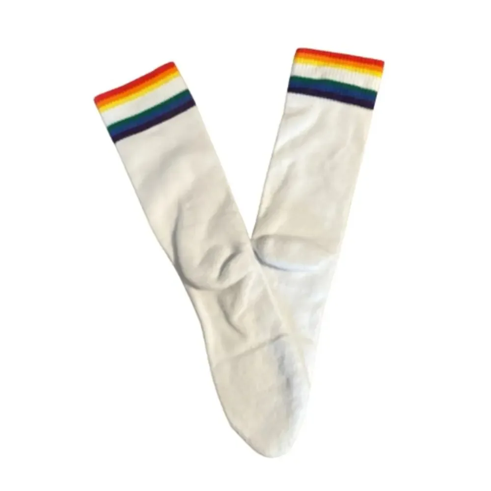 Lululemon Daily Stride White Rainbow Crew Socks Size Medium Women's 7-9 Mens 5-7